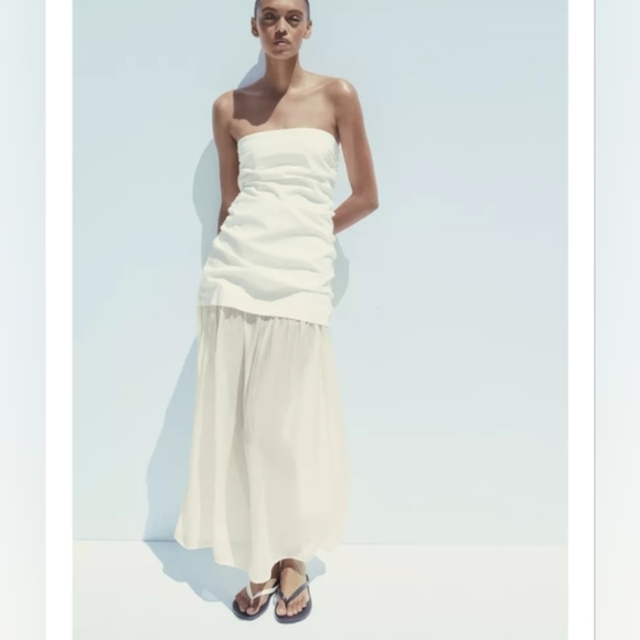 Zara Combination Strapless Midi Dress - Picture 4 of 10